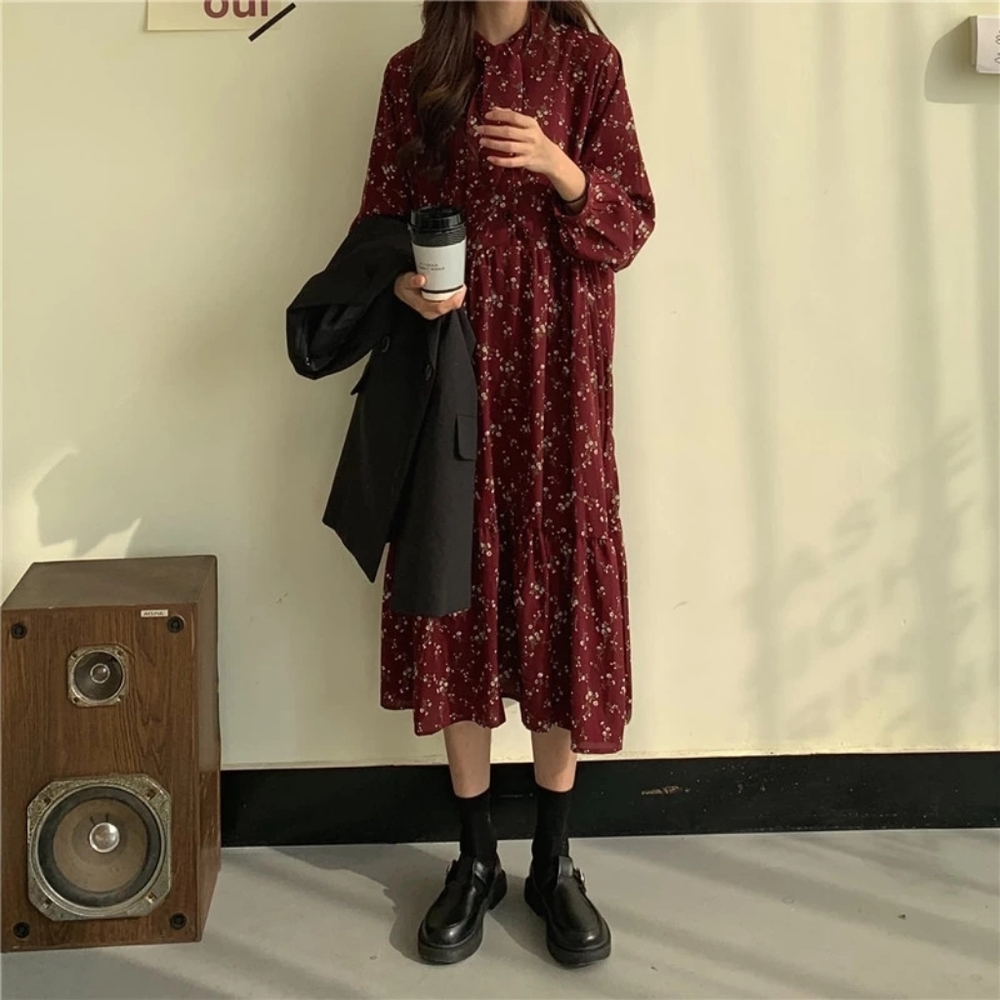 Vintage Style Long Sleeve Floral Print Autumn Dress - Picture 7 of 15